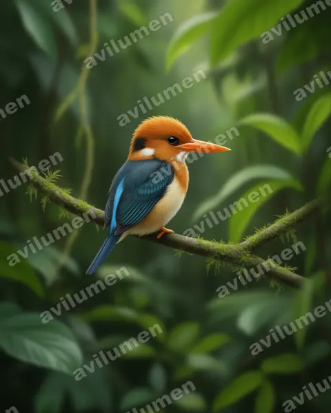 Realistic illustration: Syma torotoro (Yellow-billed Kingfisher)