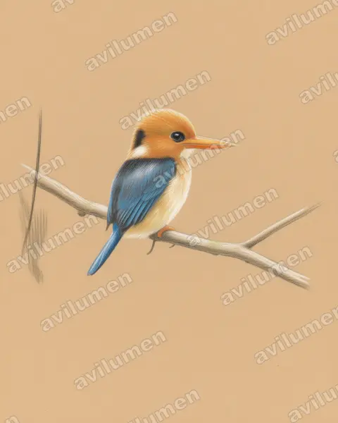 Colored pencil illustration: Syma torotoro (Yellow-billed Kingfisher)