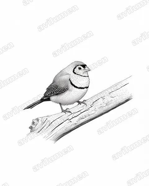 Illustration im Stil Tusche: Ringelastrild (Taeniopygia bichenovii)