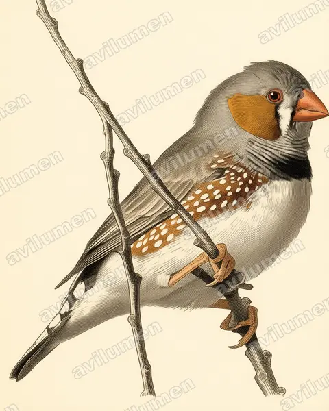 Australian zebra finch（Taeniopygia castanotis）的古典图版插画