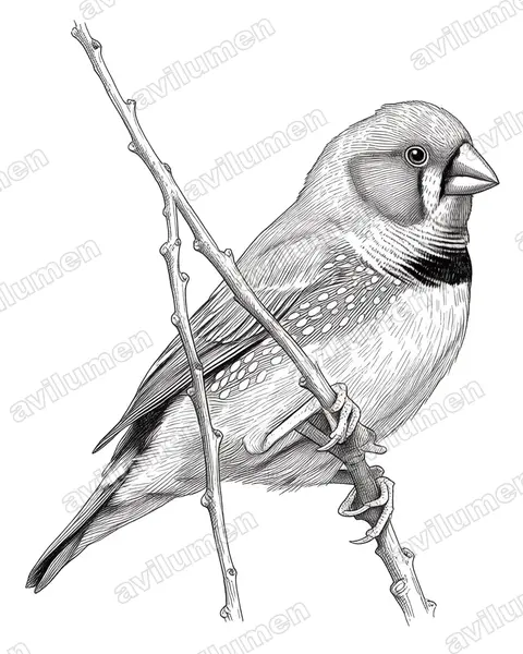 Australian zebra finch（Taeniopygia castanotis）的钢笔墨线插画