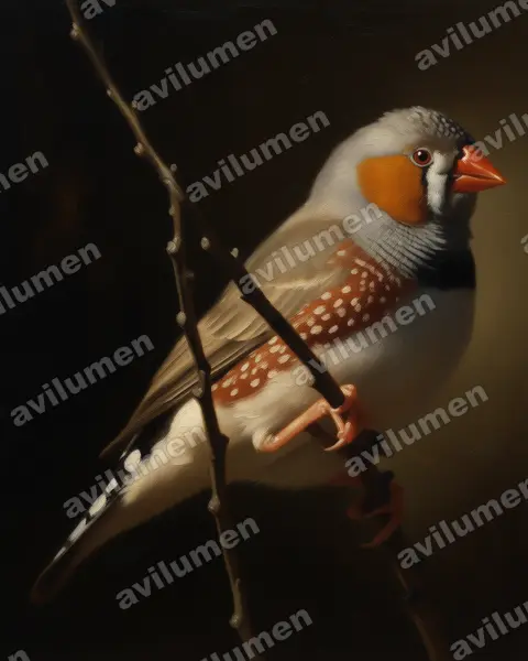 Australian zebra finch（Taeniopygia castanotis）的油画插画