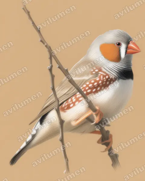Australian zebra finch（Taeniopygia castanotis）的彩色铅笔插画