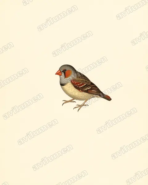 Vintage plate illustration: Taeniopygia guttata (Sunda zebra finch)