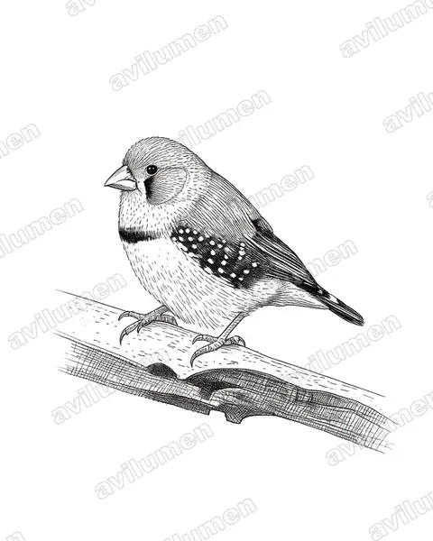 Ink illustration: Taeniopygia guttata (Sunda zebra finch)