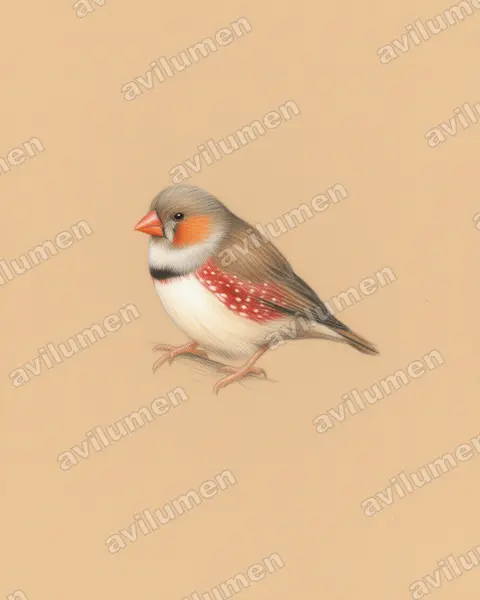 Colored pencil illustration: Taeniopygia guttata (Sunda zebra finch)
