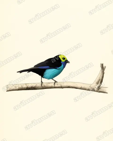 Vintage plate illustration: Tangara chilensis (Paradise tanager)