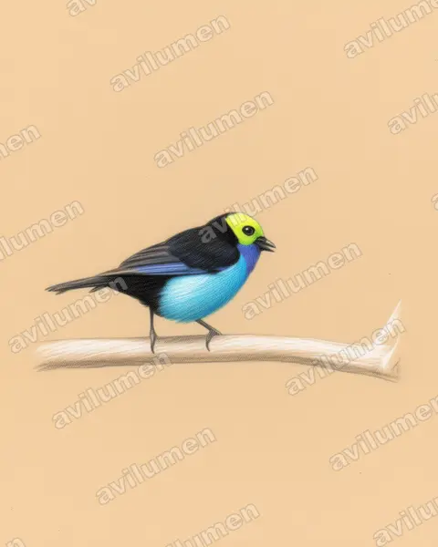 Colored pencil illustration: Tangara chilensis (Paradise tanager)