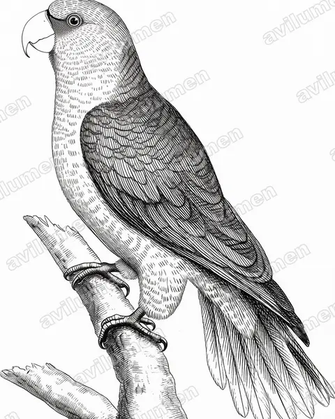 Illustration Encre : Tanygnathus gramineus (Perruche de Buru)