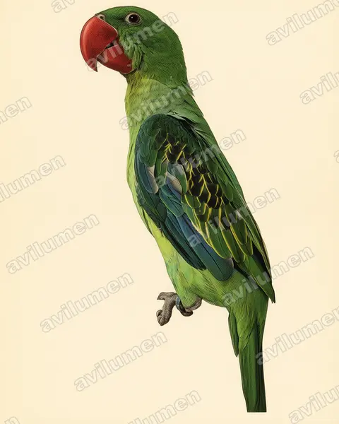 Illustration im Stil Historische Tafel: Schwarzschulterpapagei (Tanygnathus megalorynchos)