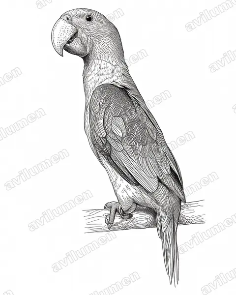 Illustration im Stil Tusche: Schwarzschulterpapagei (Tanygnathus megalorynchos)