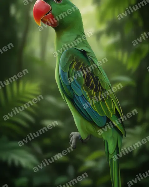 Illustration im Stil Realistisch: Schwarzschulterpapagei (Tanygnathus megalorynchos)