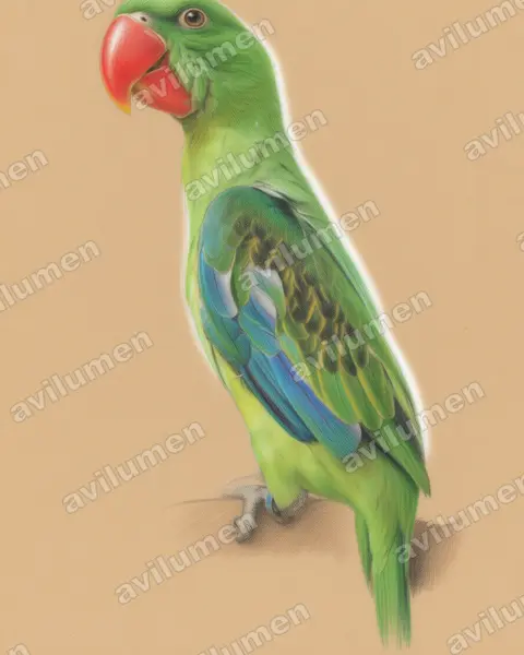 Illustration im Stil Buntstift: Schwarzschulterpapagei (Tanygnathus megalorynchos)
