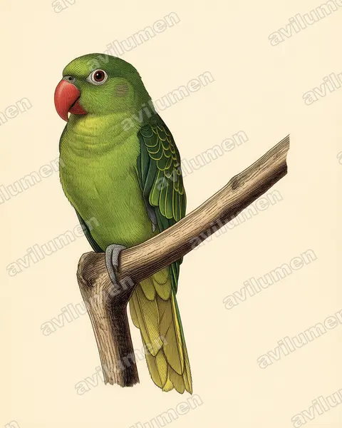 Illustration im Stil Historische Tafel: Azure-rumped Parrot (Tanygnathus sumatranus)