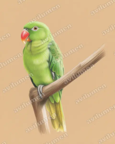 Illustration im Stil Buntstift: Azure-rumped Parrot (Tanygnathus sumatranus)