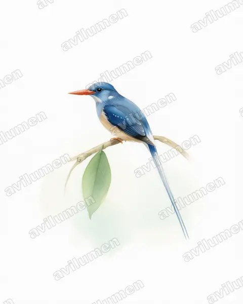 Illustration Aquarelle : Tanysiptera carolinae (Martin-chasseur de Caroline)