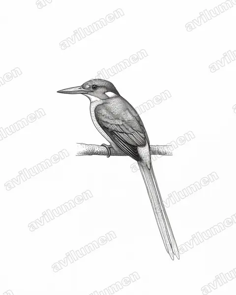 Illustration Encre : Tanysiptera carolinae (Martin-chasseur de Caroline)