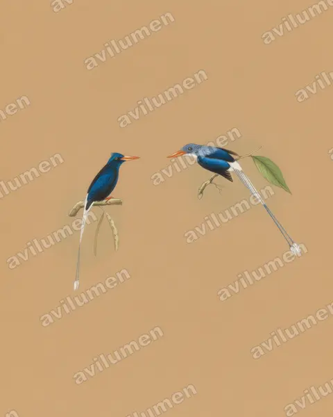 Illustration Crayon de couleur : Tanysiptera carolinae (Martin-chasseur de Caroline)