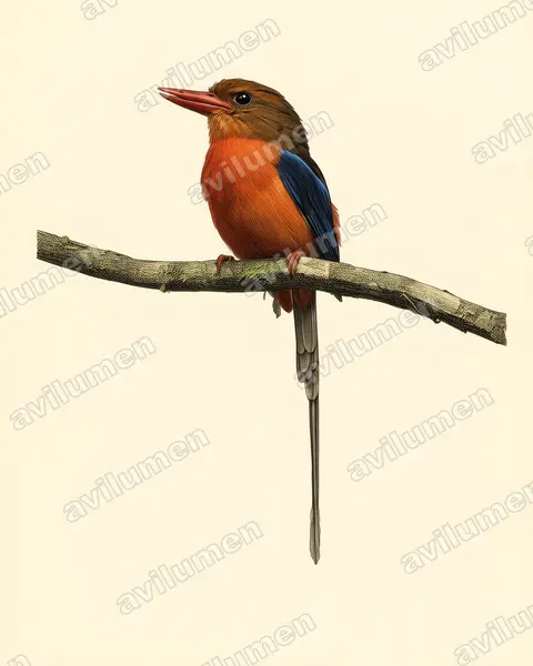 Brown-headed Paradise Kingfisher（Tanysiptera danae）的古典图版插画