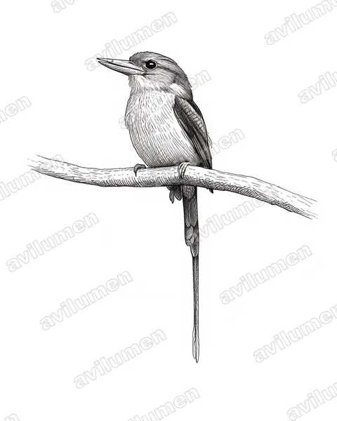 Brown-headed Paradise Kingfisher（Tanysiptera danae）的钢笔墨线插画