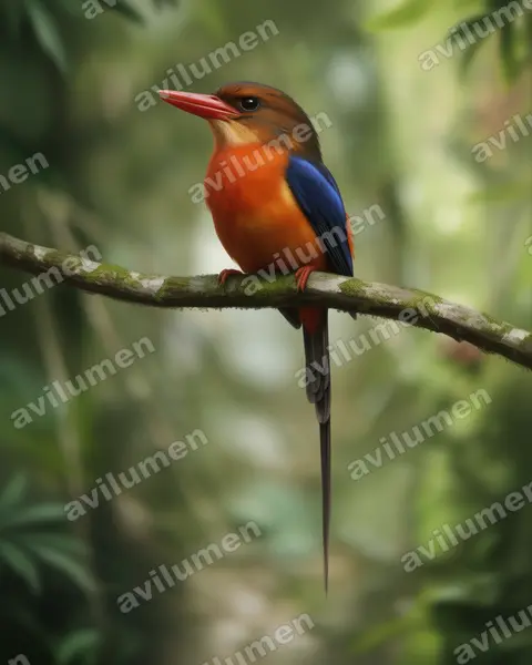Brown-headed Paradise Kingfisher（Tanysiptera danae）的写实插画