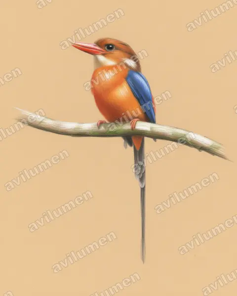 Brown-headed Paradise Kingfisher（Tanysiptera danae）的彩色铅笔插画