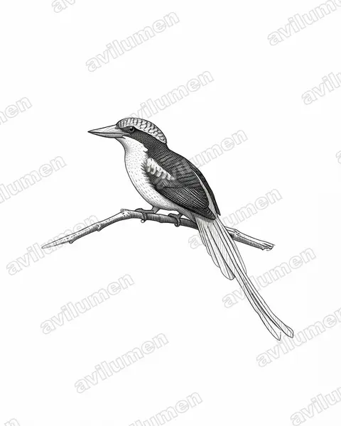 Ilustración en Tinta: Tanysiptera ellioti (Alción colilargo de la Kofiau)