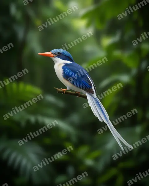 Ilustración en Realista: Tanysiptera ellioti (Alción colilargo de la Kofiau)