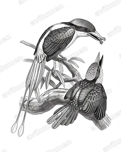 Illustration Encre : Tanysiptera galatea (Martin-chasseur à longs brins)
