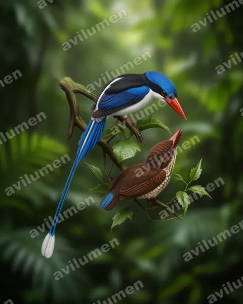 Realistic illustration: Tanysiptera hydrocharis (Little Paradise Kingfisher)