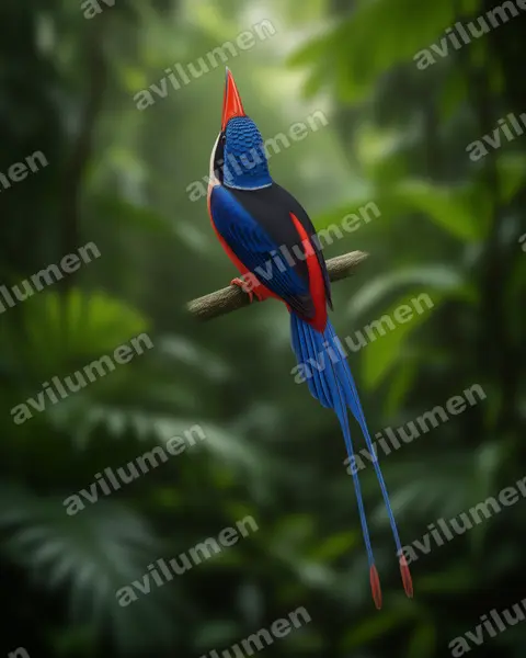 Ilustración en Realista: Tanysiptera nympha (Alción colilargo ninfa)