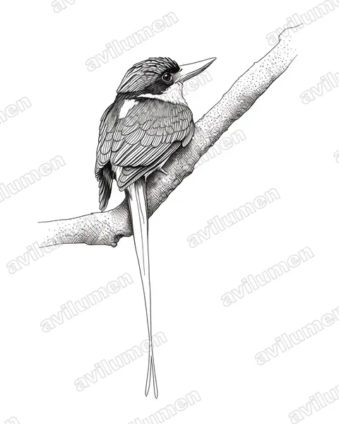 Illustration Encre : Tanysiptera sylvia (Martin-chasseur sylvain)