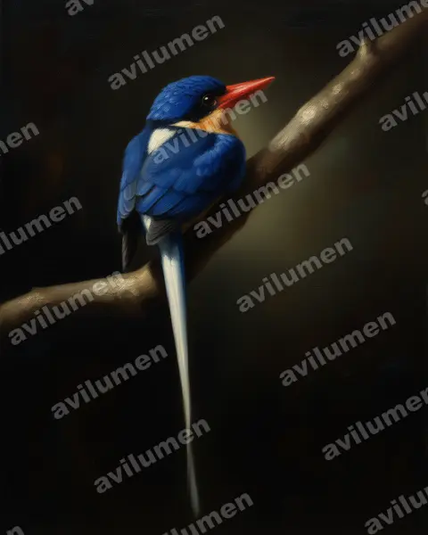 Illustration Huile : Tanysiptera sylvia (Martin-chasseur sylvain)