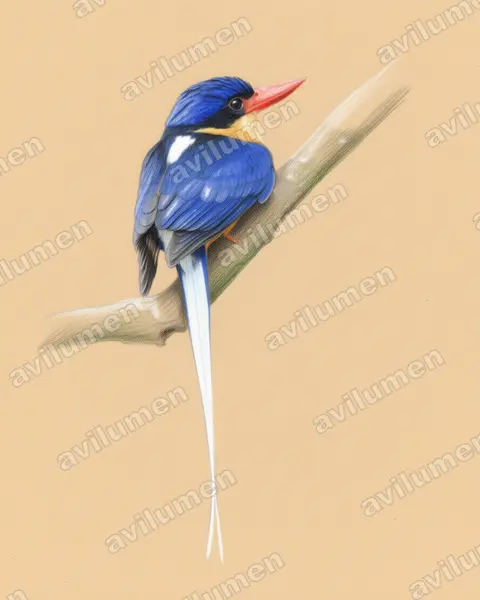 Illustration Crayon de couleur : Tanysiptera sylvia (Martin-chasseur sylvain)