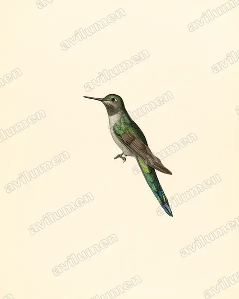 Illustration im Stil Historische Tafel: Graubauchsylphe (Taphrolesbia griseiventris)