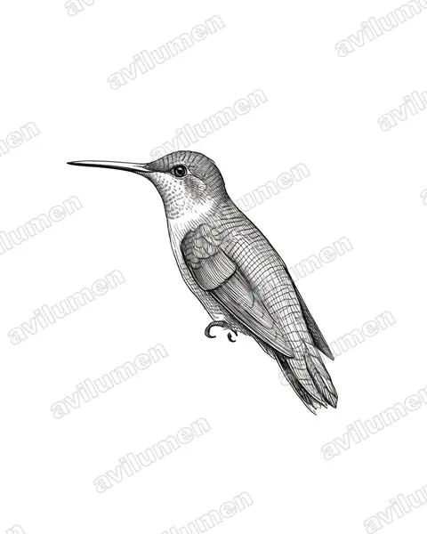 Illustration im Stil Tusche: Graubauchsylphe (Taphrolesbia griseiventris)
