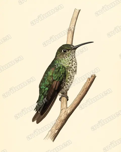Illustration im Stil Historische Tafel: Tropfenkolibri (Taphrospilus hypostictus)