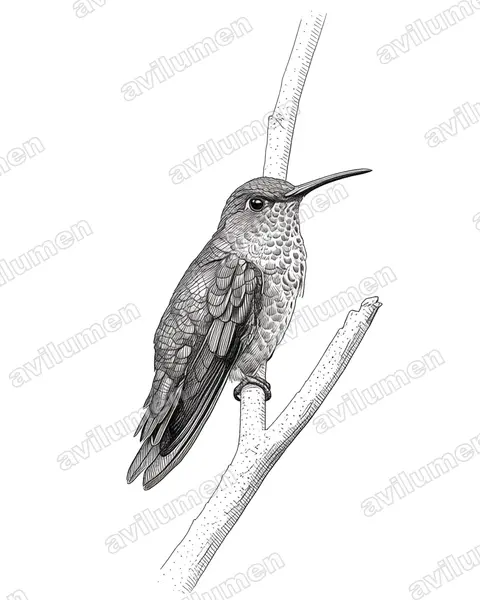 Illustration im Stil Tusche: Tropfenkolibri (Taphrospilus hypostictus)