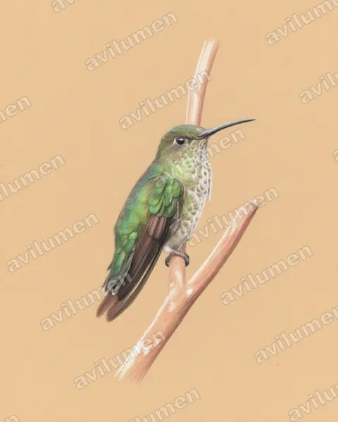 Illustration im Stil Buntstift: Tropfenkolibri (Taphrospilus hypostictus)