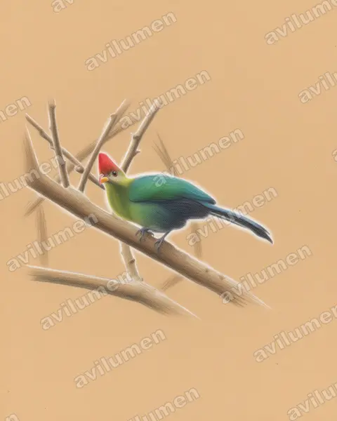 Ilustración en Lápiz de color: Tauraco bannermani (Turaco de Bannerman)