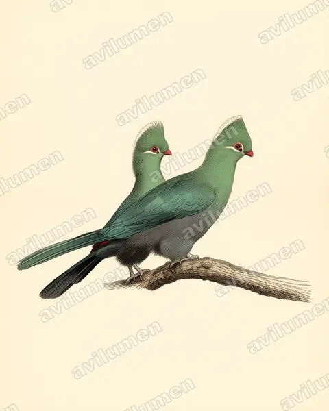 Illustration im Stil Historische Tafel: Federhelmturako (Tauraco corythaix)