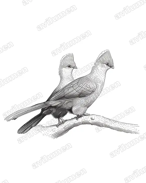 Illustration im Stil Tusche: Federhelmturako (Tauraco corythaix)