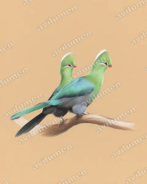 Illustration im Stil Buntstift: Federhelmturako (Tauraco corythaix)