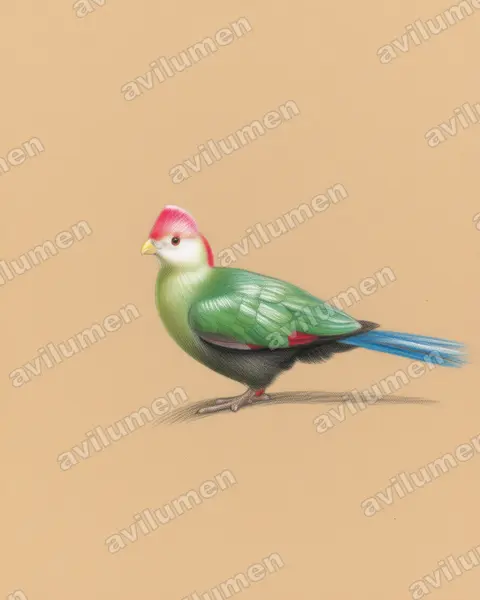 Illustration im Stil Buntstift: Rothaubenturako (Tauraco erythrolophus)