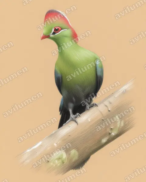 Fischer's Turaco（Tauraco fischeri）的彩色铅笔插画