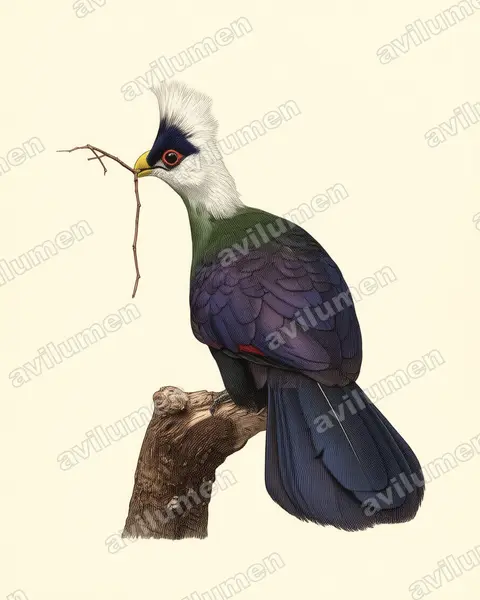 Vintage plate illustration: Tauraco leucolophus (White-crested Turaco)