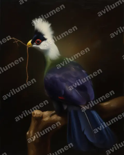 Oil illustration: Tauraco leucolophus (White-crested Turaco)