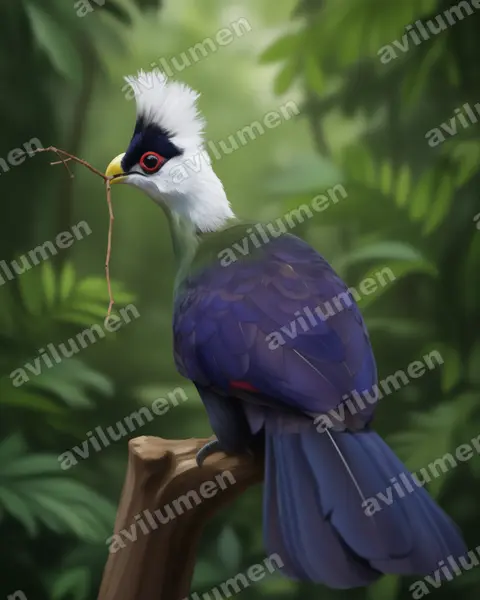 Realistic illustration: Tauraco leucolophus (White-crested Turaco)
