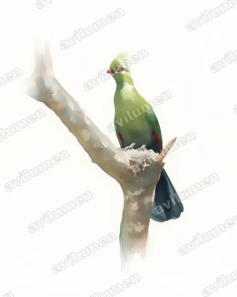 Illustration Aquarelle : Tauraco livingstonii (Touraco de Livingstone)
