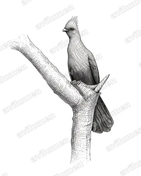 Illustration Encre : Tauraco livingstonii (Touraco de Livingstone)